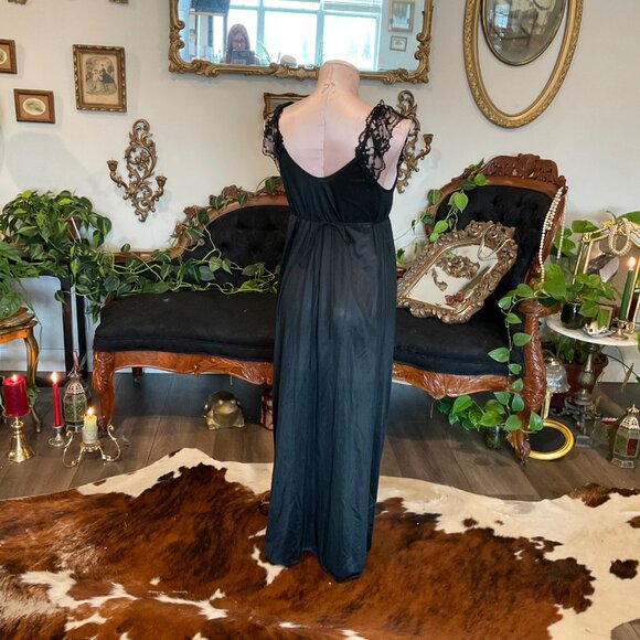 Vintage Union Made Lingerie Night Gown Slip lace Dress Size S Black - Picture 4 of 6